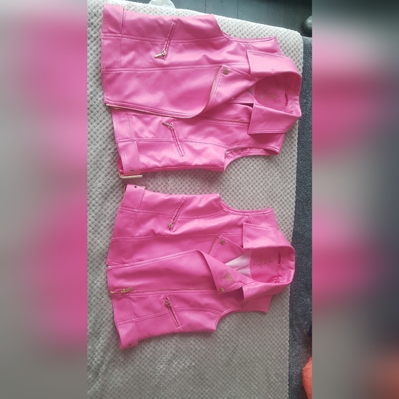 Jeffrey Star pink leather sleeveless biker jacket/s - Picture 2 of 6